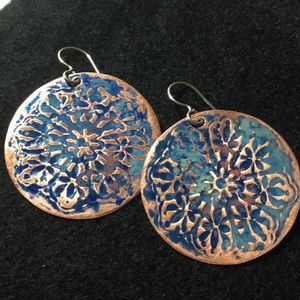 Handmade Boho copper disc earrings